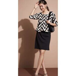 Women M Fitted Puff Sleeve Smocked Crepe Top Blouse Boho Peasant Geometric